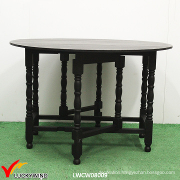 Round Flexible Vintage Wooden Dining Table Black